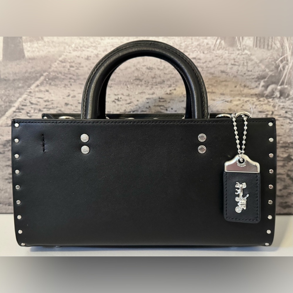 NWT Coach Rogue 26 with Rivets Glovetanned Leather Bag Black Silver CU048